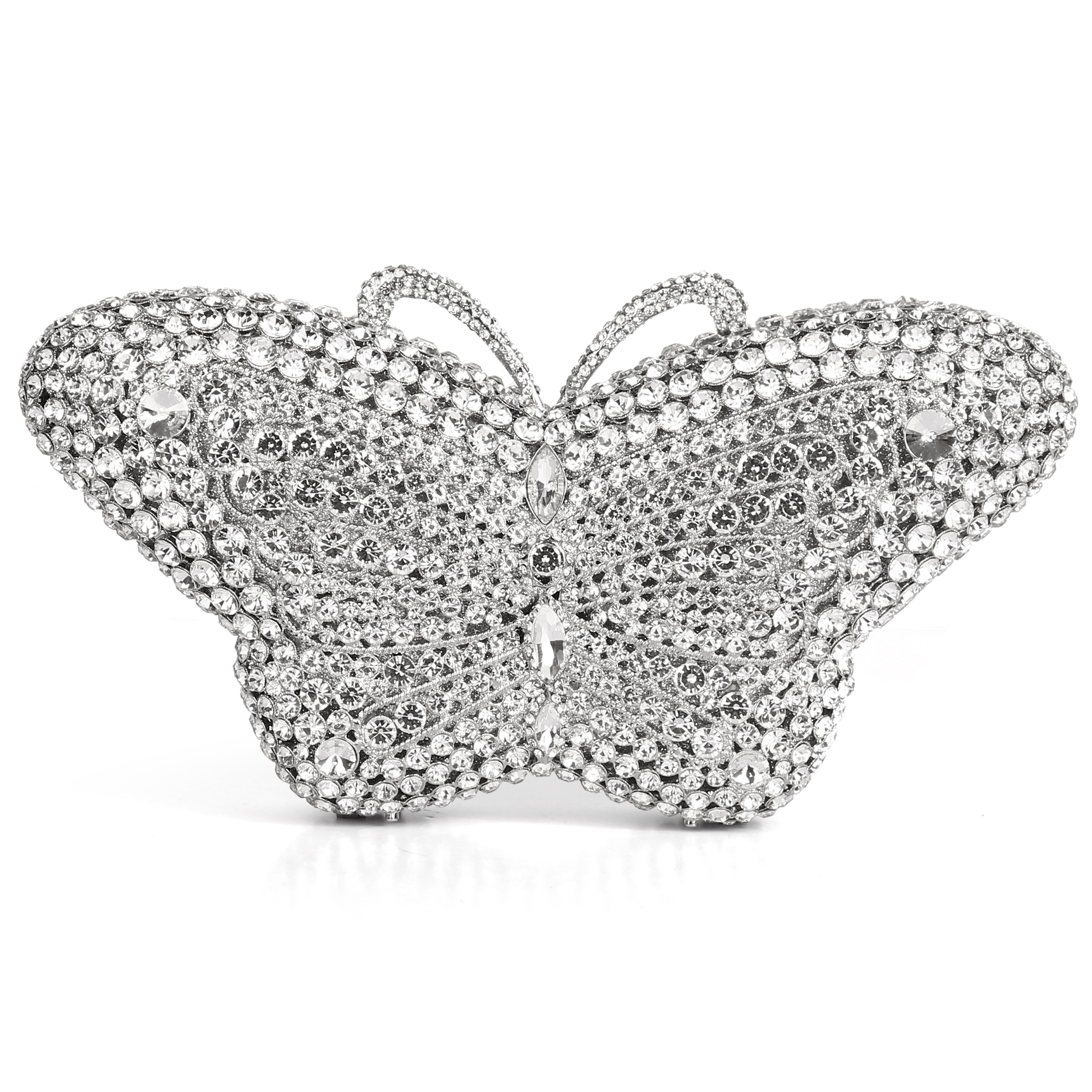 Detailed features of gold floral crystal clutch bag