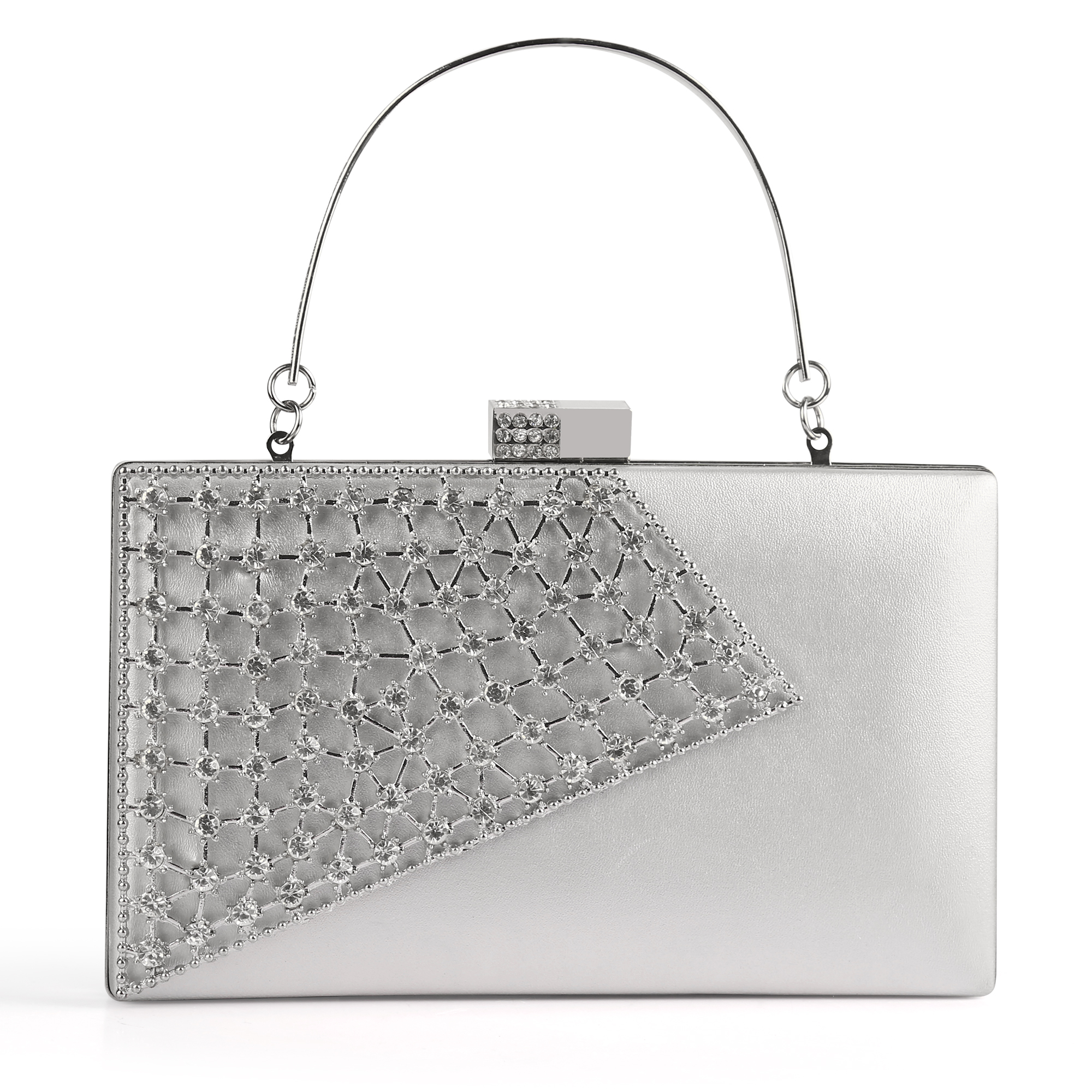 Elegant silver rhinestone clutch bag for evening events