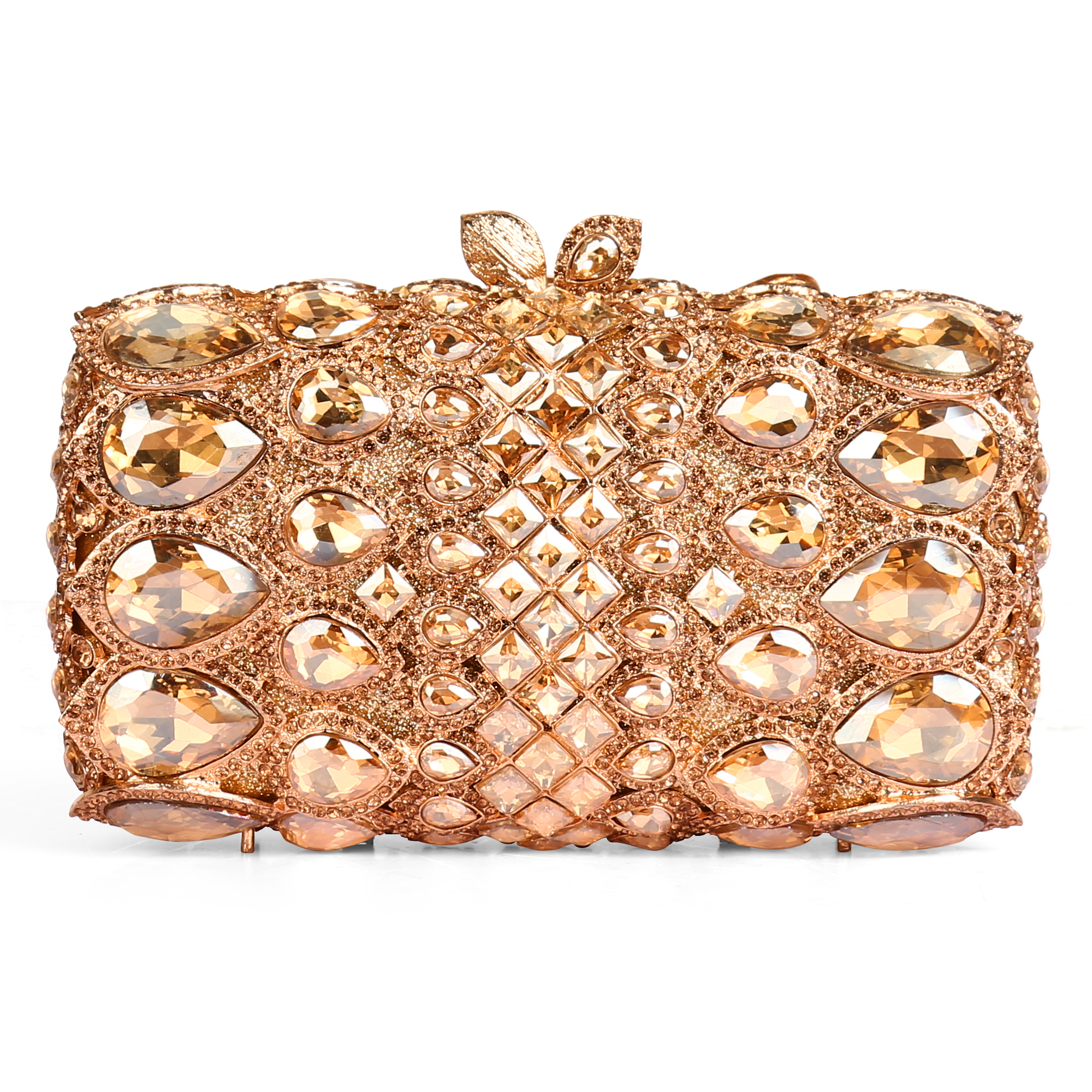 Elegant rose gold crystal encrusted luxury clutch bag